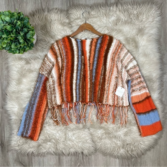 Altar’d State Fringe Abstract‎ Striped Sweater - Picture 1 of 8
